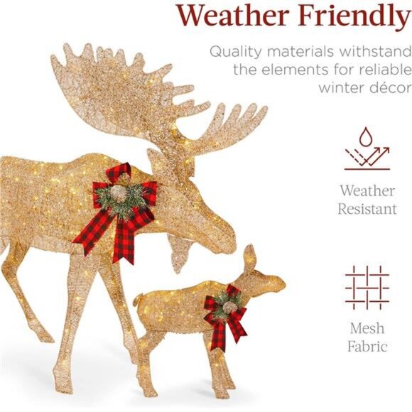 2-Piece Moose Family, Lighted Outdoor All-Weather Christmas Yard Decoration - Picture 5 of 7